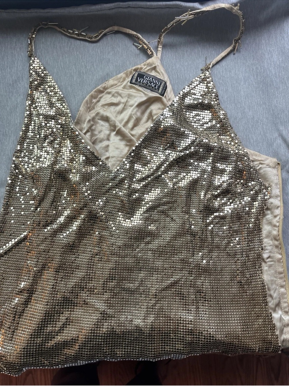 Gianni Versace Couture Metallic Gold oroton chainmail Camisole Top
